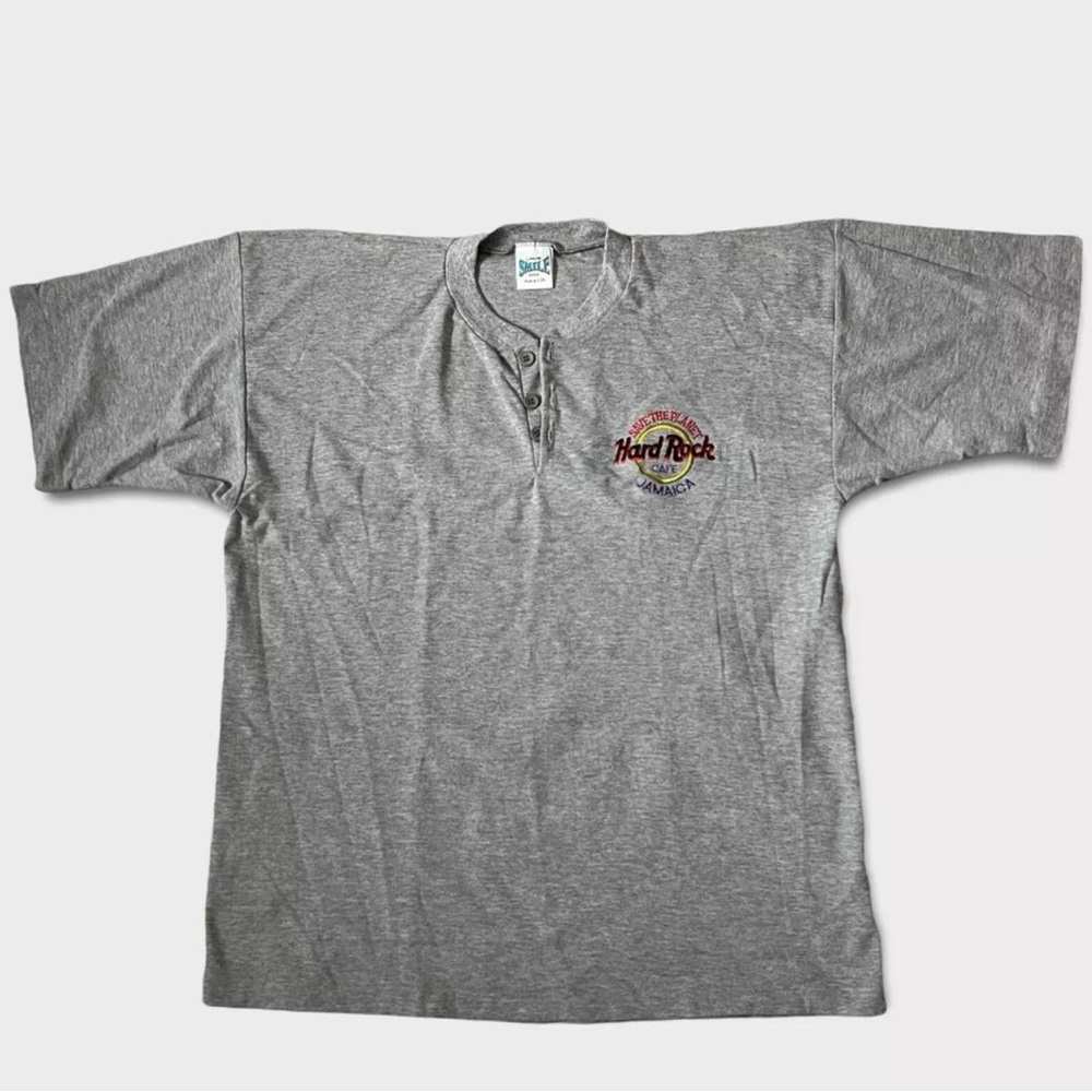 Vintage 90s Hard Rock Cafe Save The Planet Jamaica Mens Henley Shirt Size L